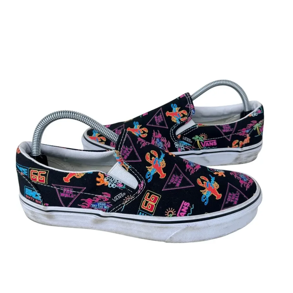 Vans Classic Slip-On Night Market Sneaker Men 8 Black Printed Rubber Sole 721356